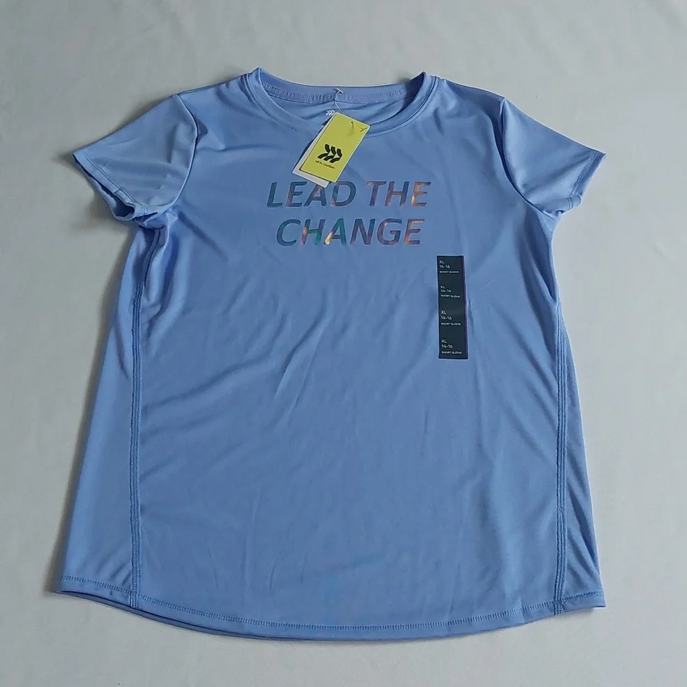 all in Motion Girls short sleeve Lead the change Graphic t-chirt blue size XL